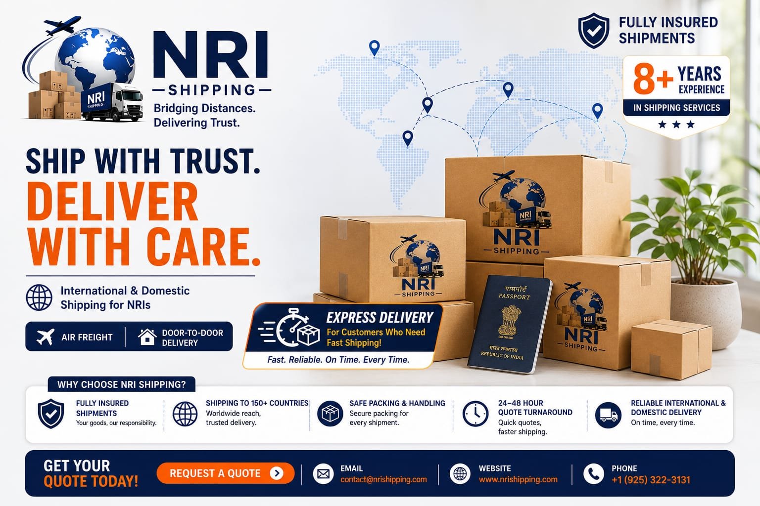 NRI Shipping guide showing essential tips for international package shipping and customs clearance.